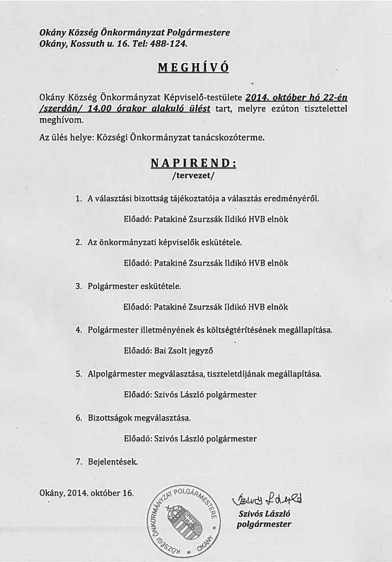 Alakuló ülés Meghívó