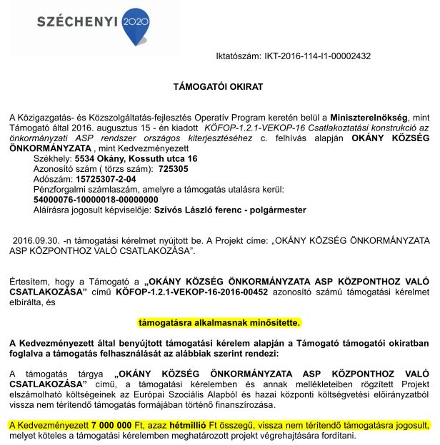 7 millió Ft támogatást nyertünk informatikai és ügyviteli fejlesztésekre a Széchenyi 2020 program pályázatán!