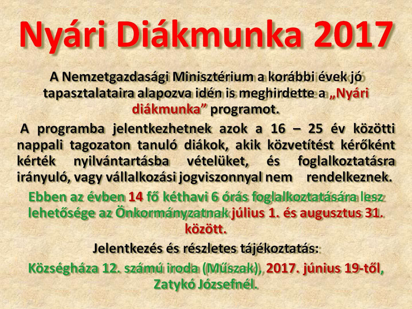 Nyári Diákmunka 2017