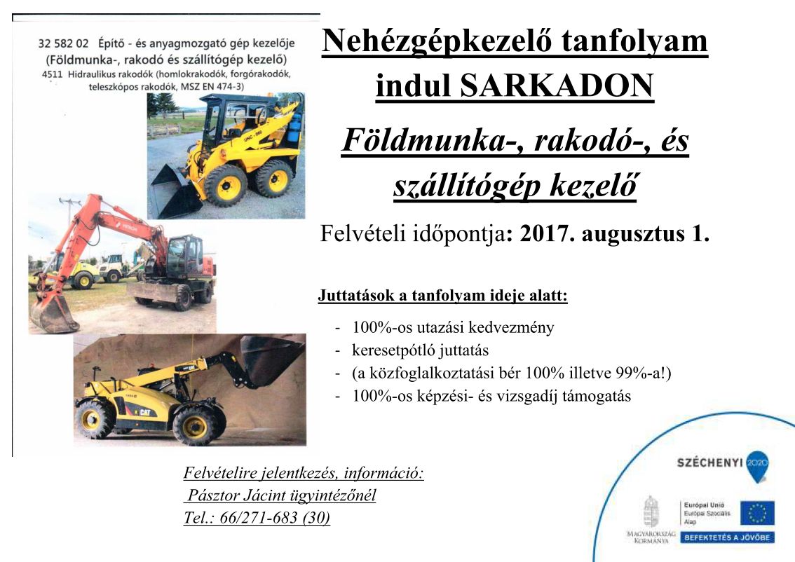 Nehézgépkezelő tanfolyam indul Sarkadon