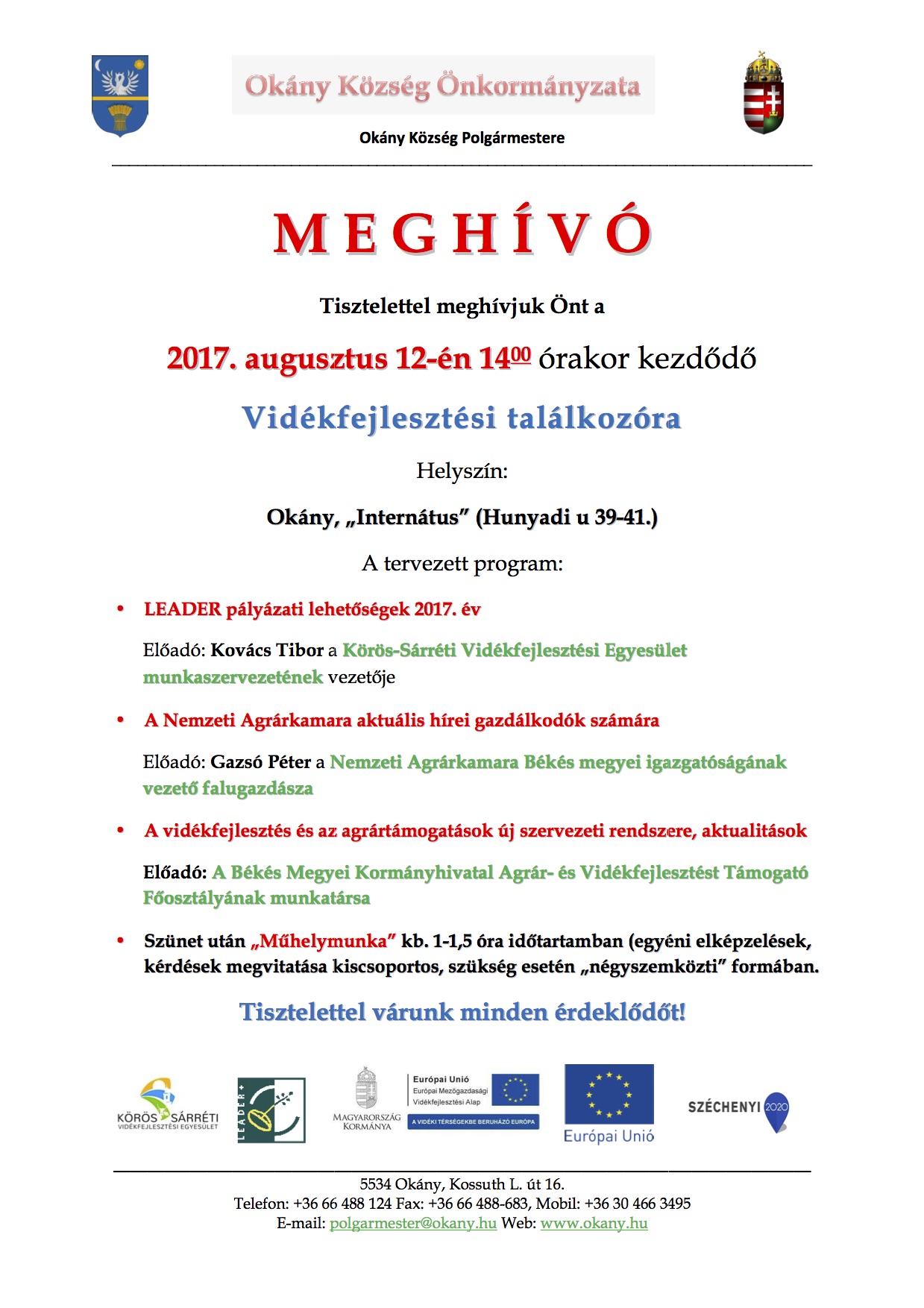 Meghívó Vidékfejlesztési találkozóra