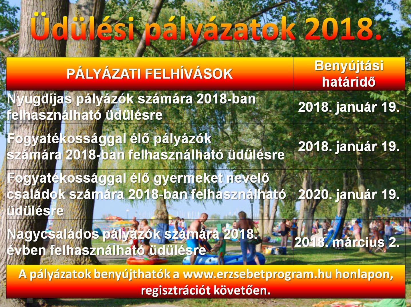 Üdülési pályázatok 2018.