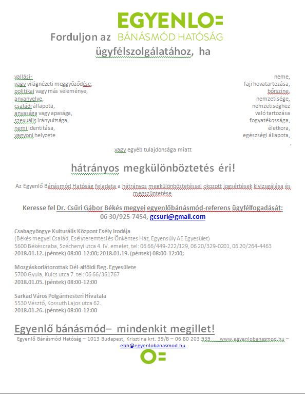 Egyenlő Bánásmód Hatóság felhívása