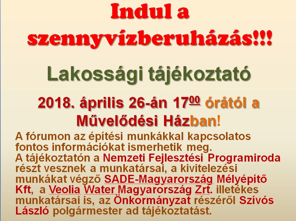 Szennyvízberuházási tájékoztató