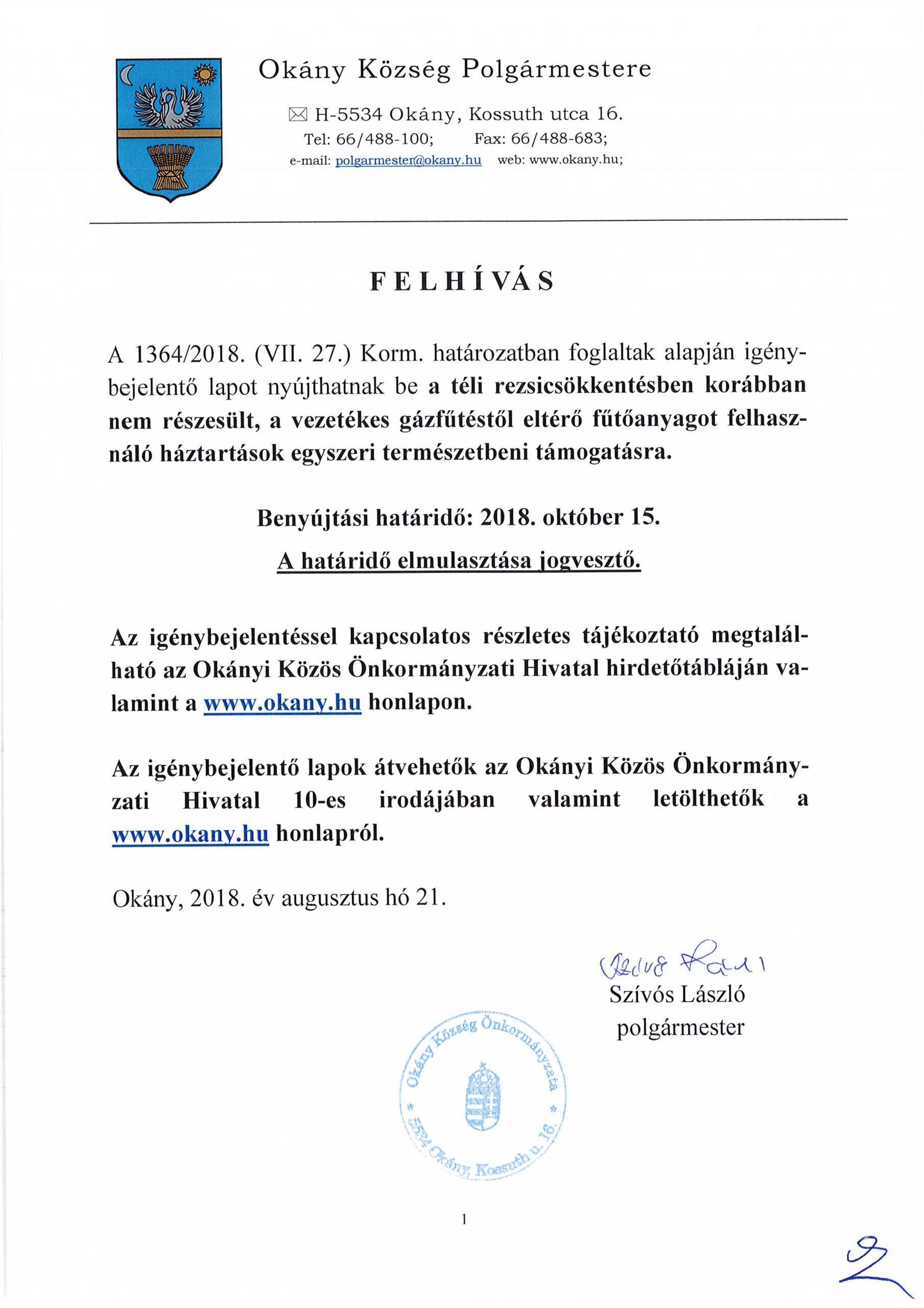 Felhívás téli rezsicsökkentésben korábban nem részesültek részére