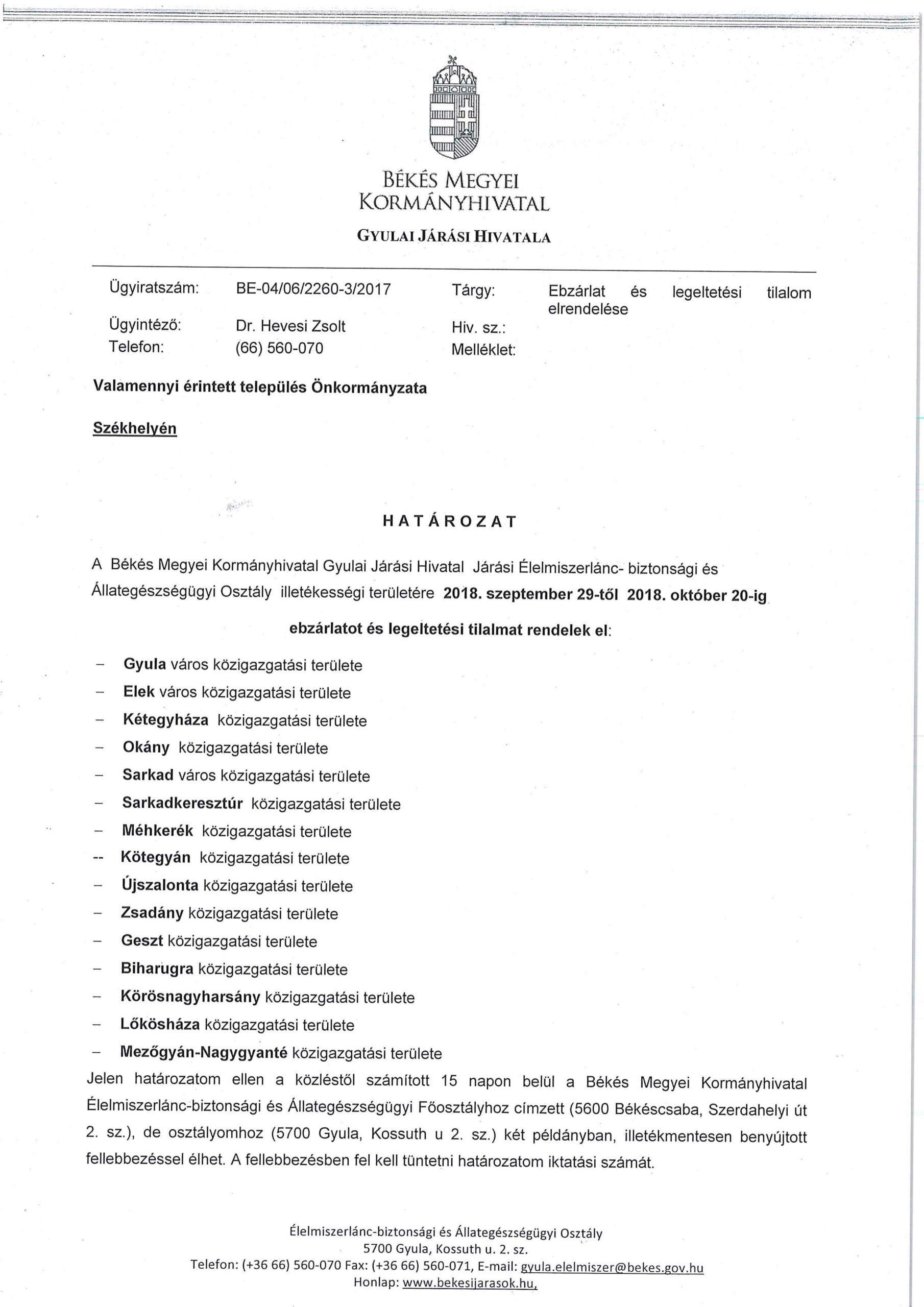 Ebzárlat és legeltetési tilalom