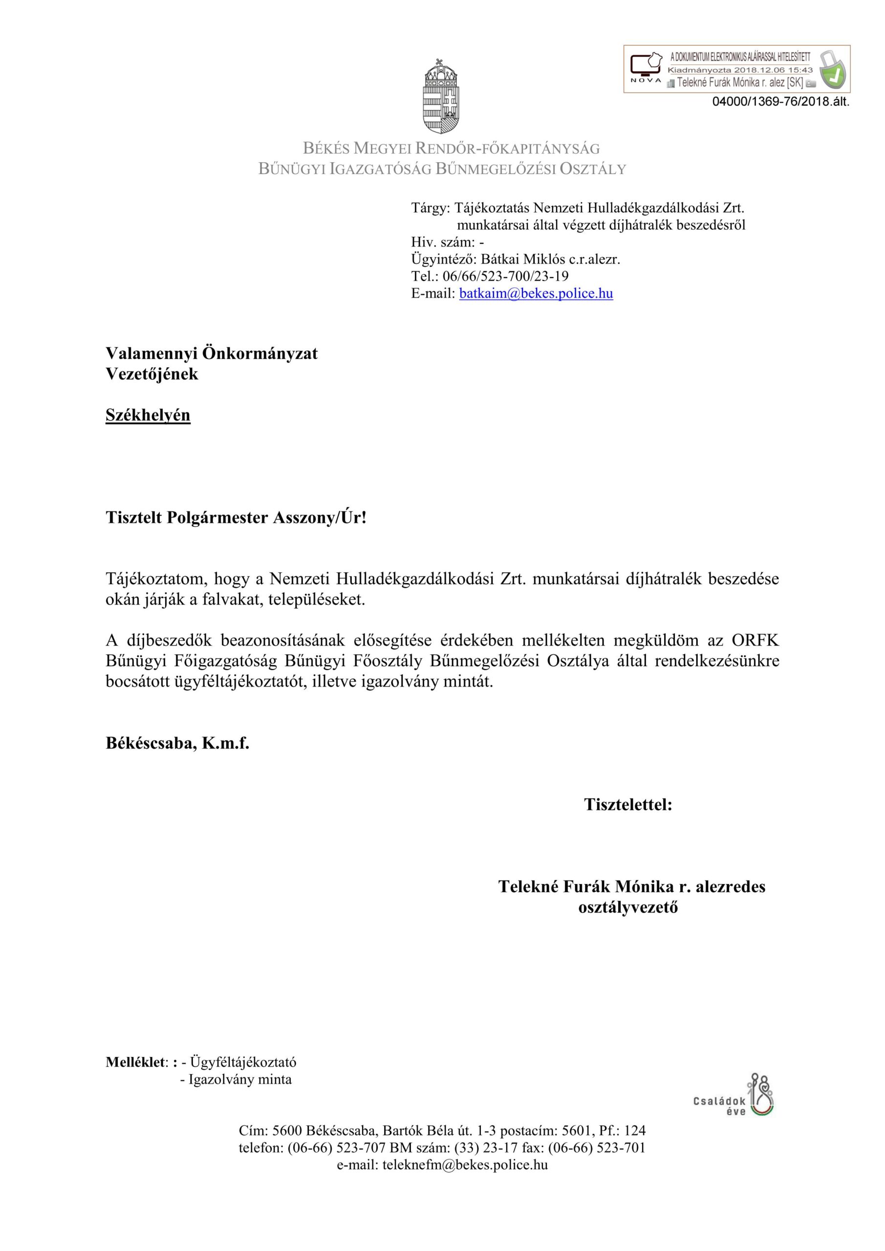 Rendőrségi és NHKV tájékoztatás díjbeszedőkről