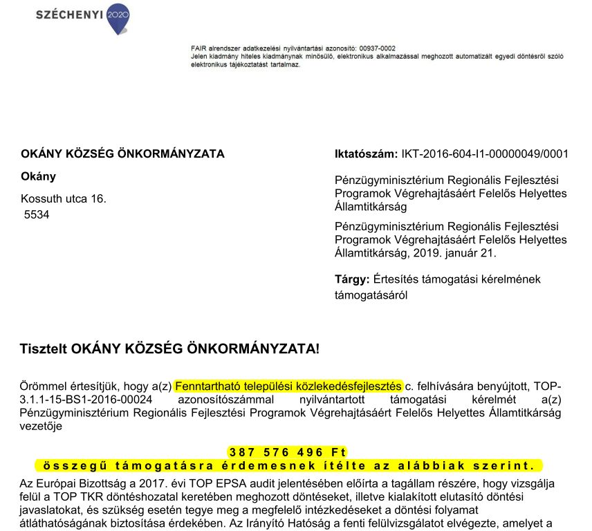 Kerékpár út pályázat