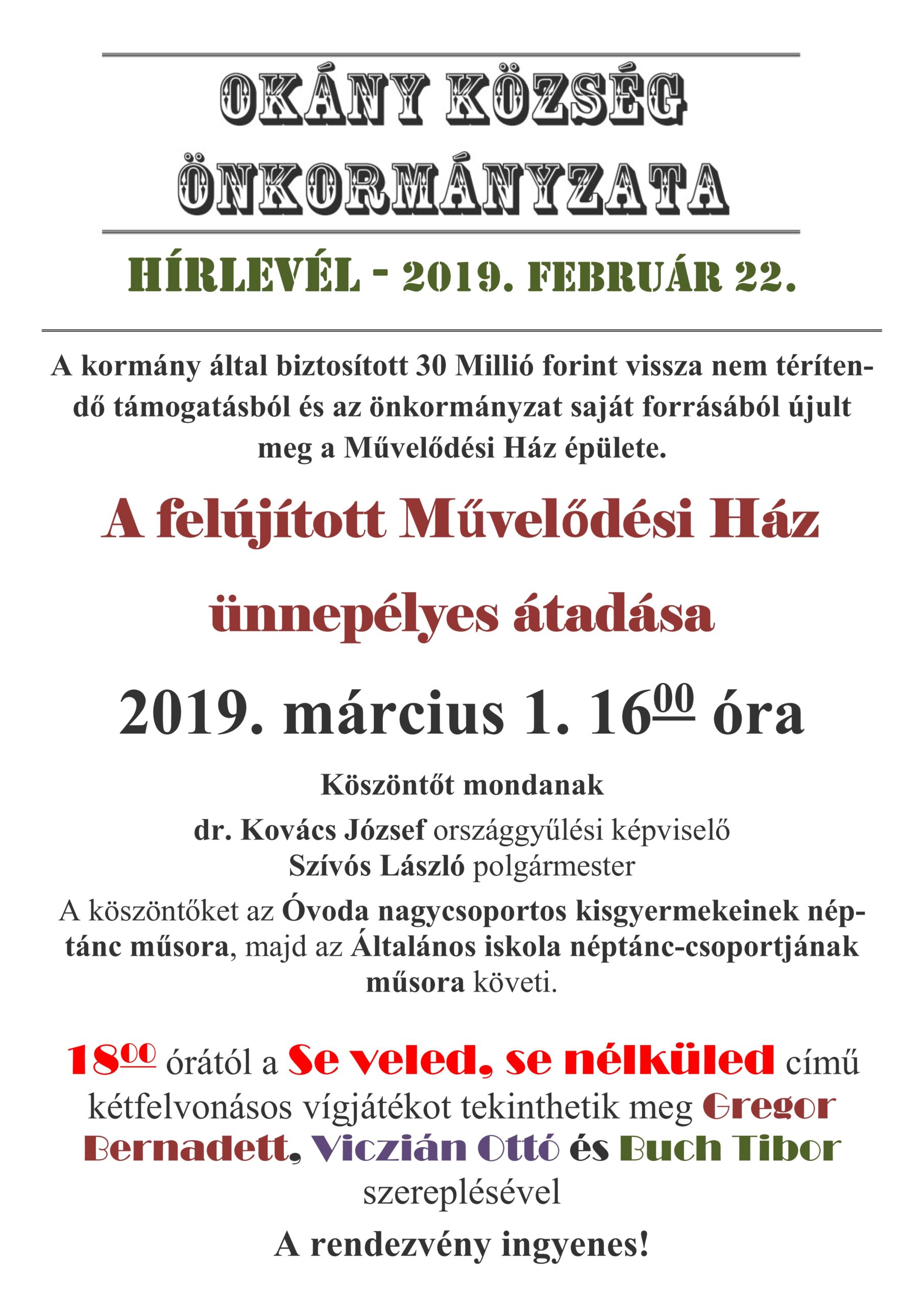 Művelődési Ház Ünnepélyes Átadása