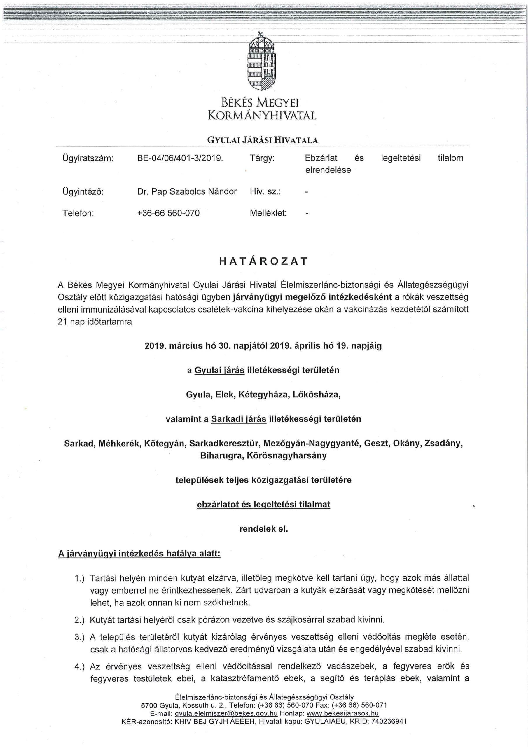 Ebzárlat és legeltetési tilalom