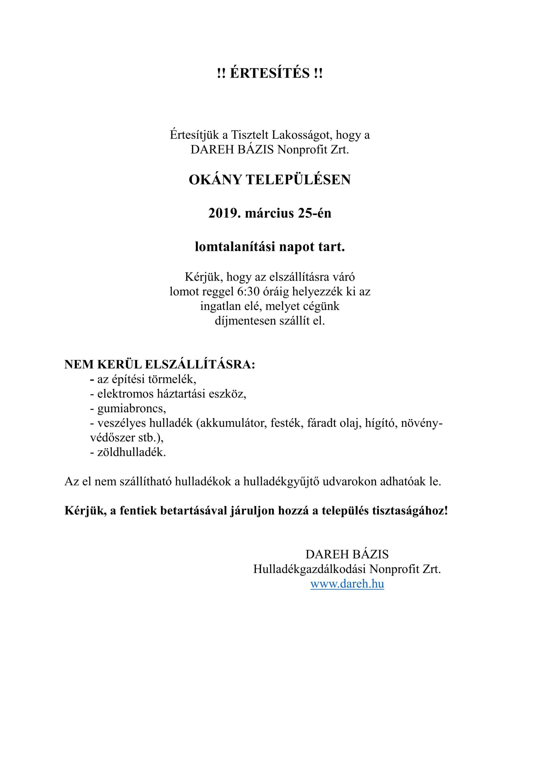 Lomtalanítás március 25-én