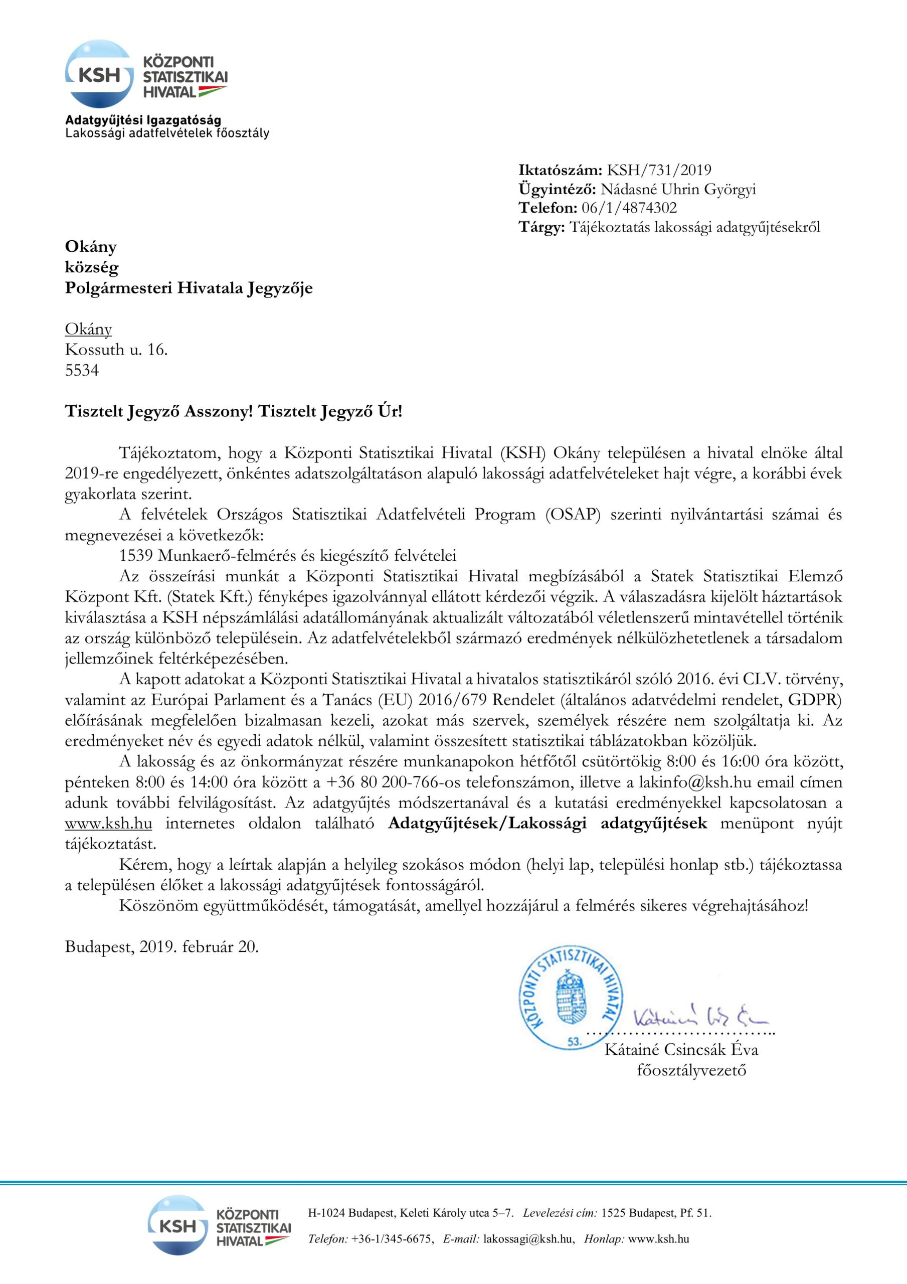 Központi Statisztikai Hivatal adatgyűjtése