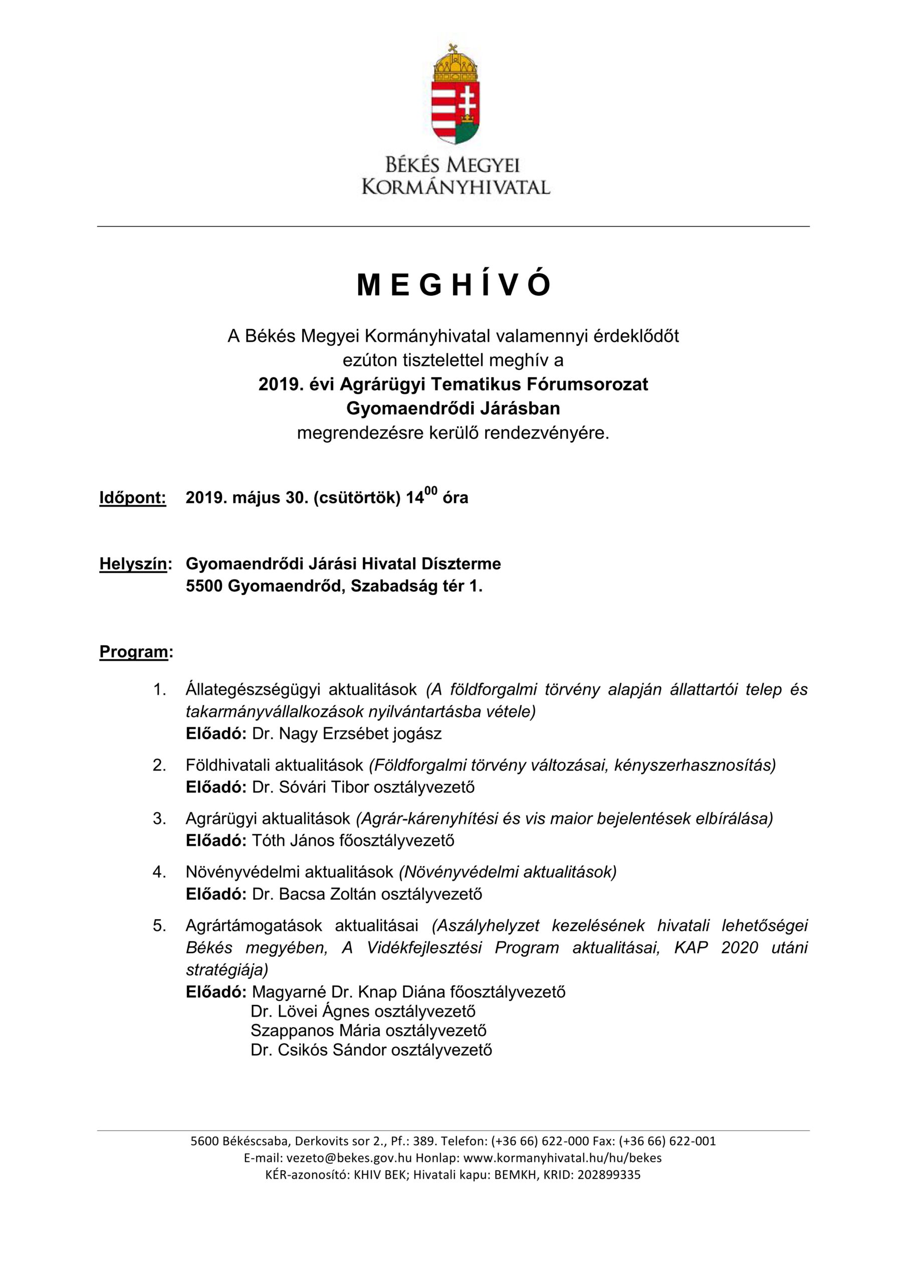 Agrárügyi Tematikus Fórumsorozat