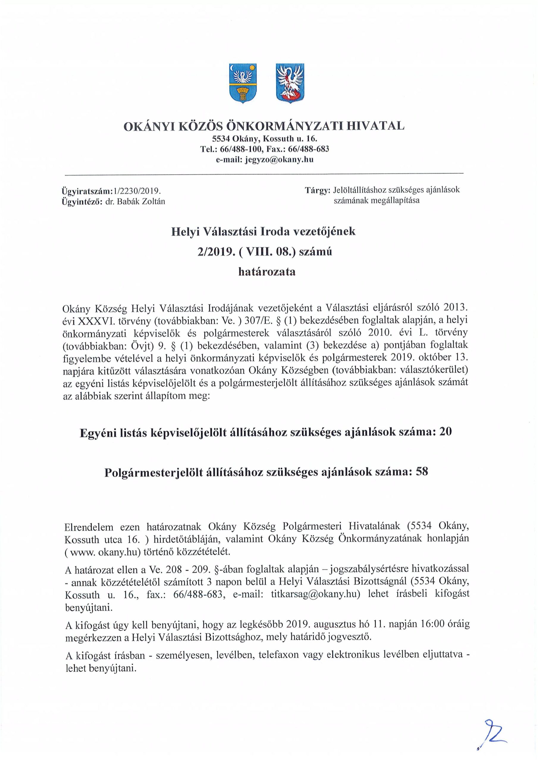 Jelöltállításhoz szükséges ajánlások számának megállapítása