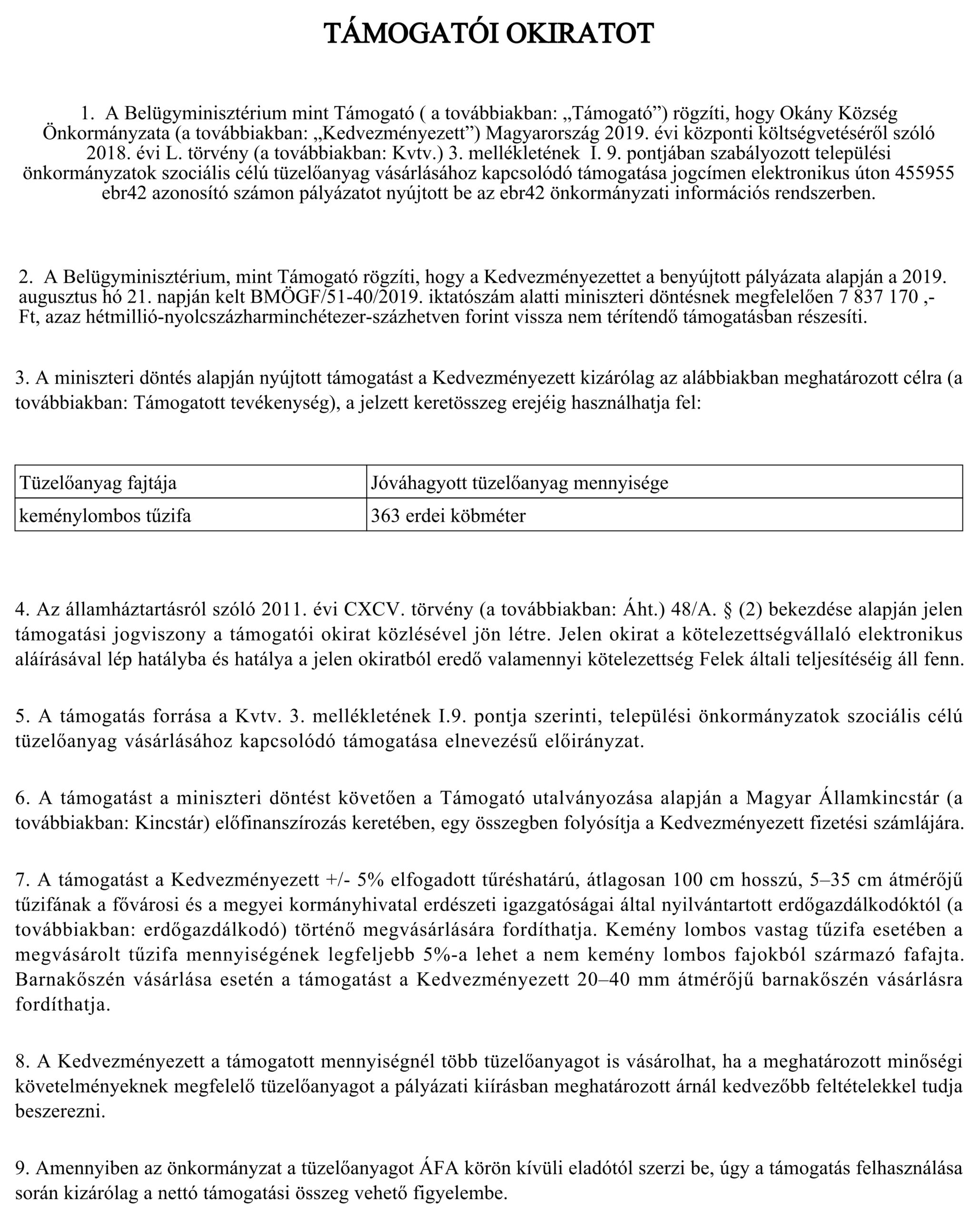 Szociális tüzelő támogatás 2019