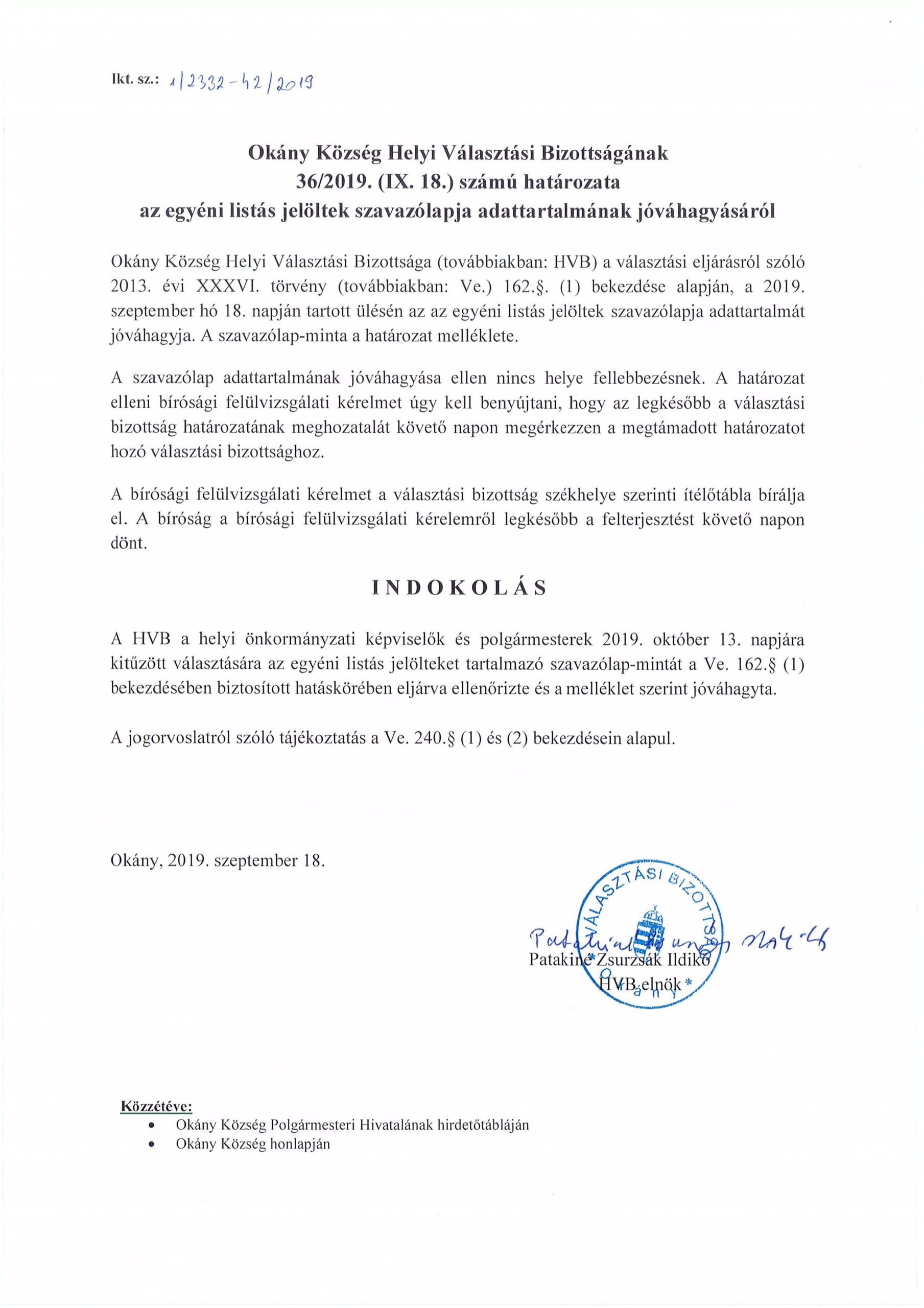 Egyéni listás jelöltek szavazólapja