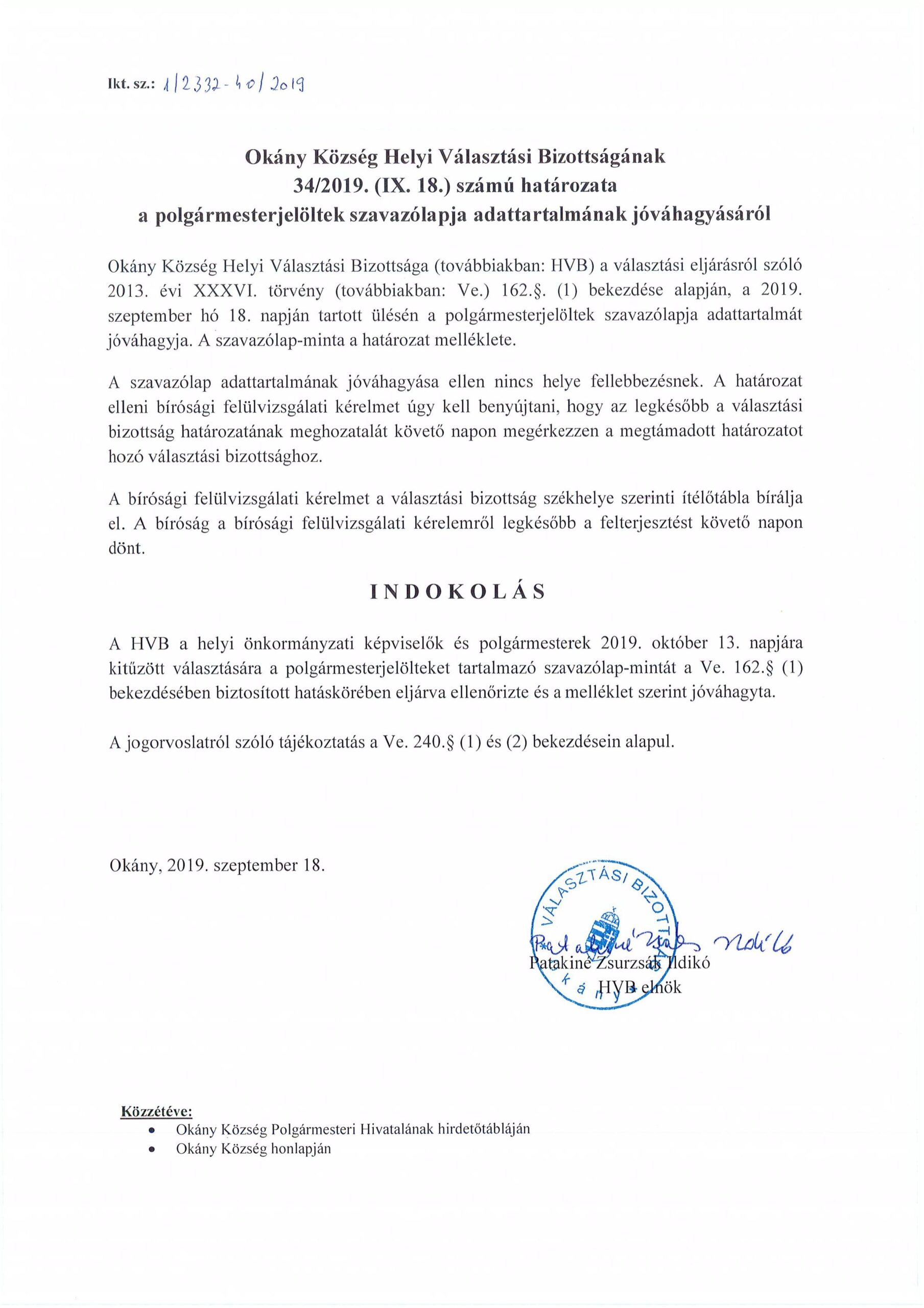 Polgármesterjelöltek szavazólapja