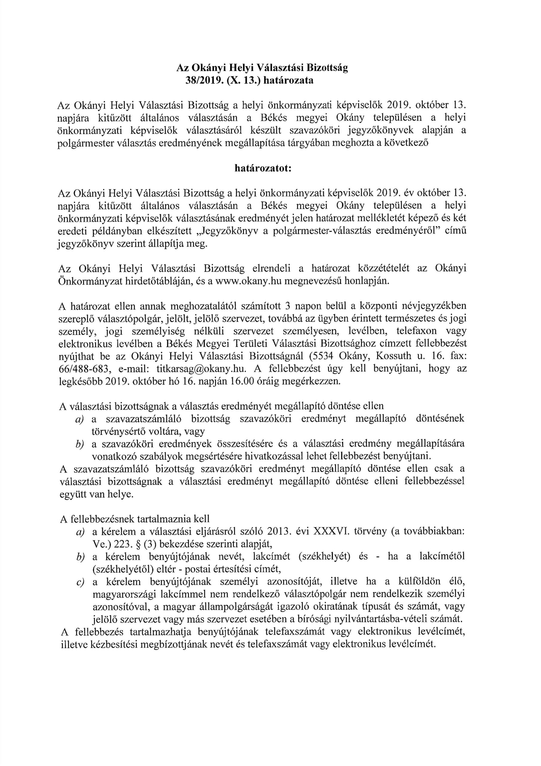 Önkormányzati képviselő választás eredménye