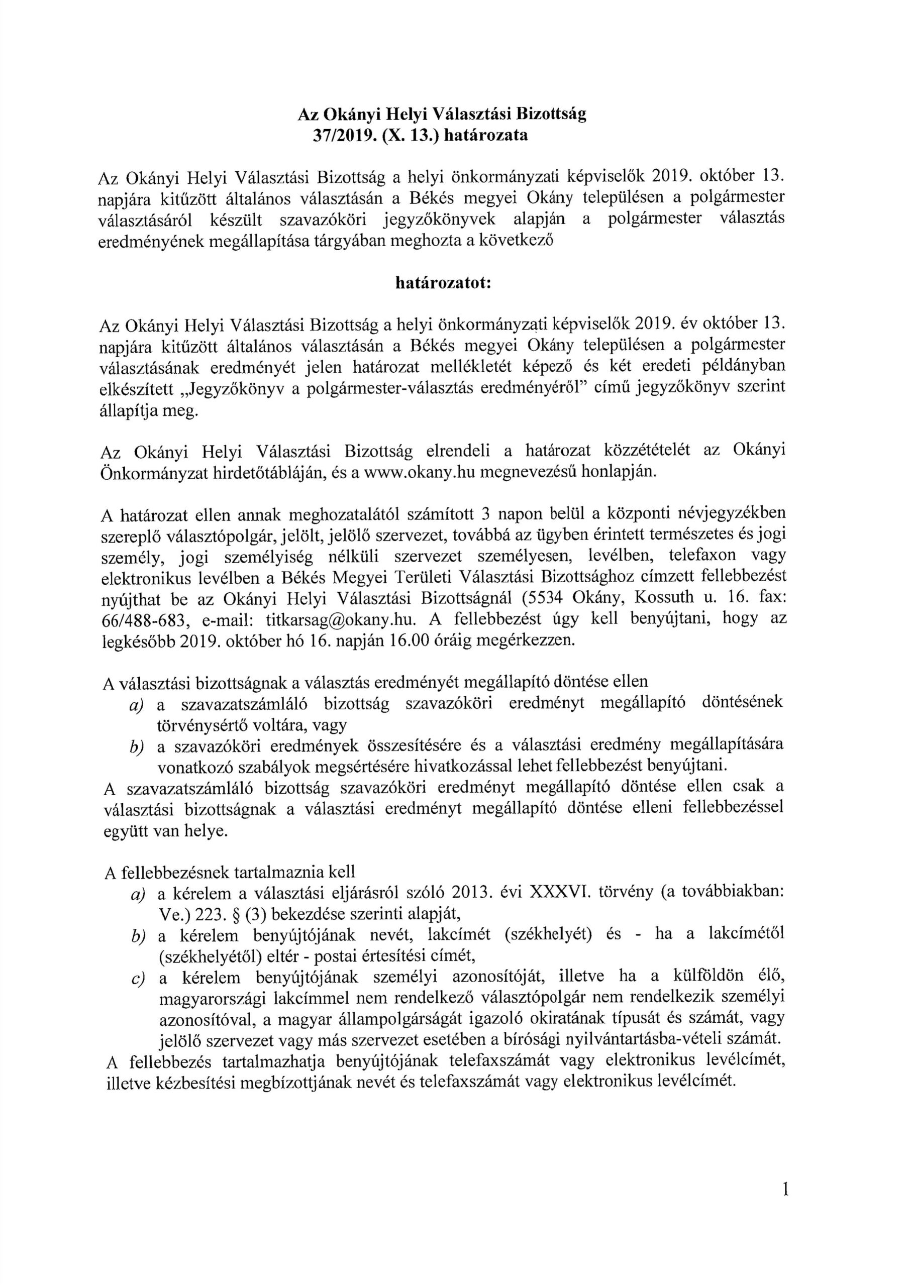 Polgármester választás eredménye