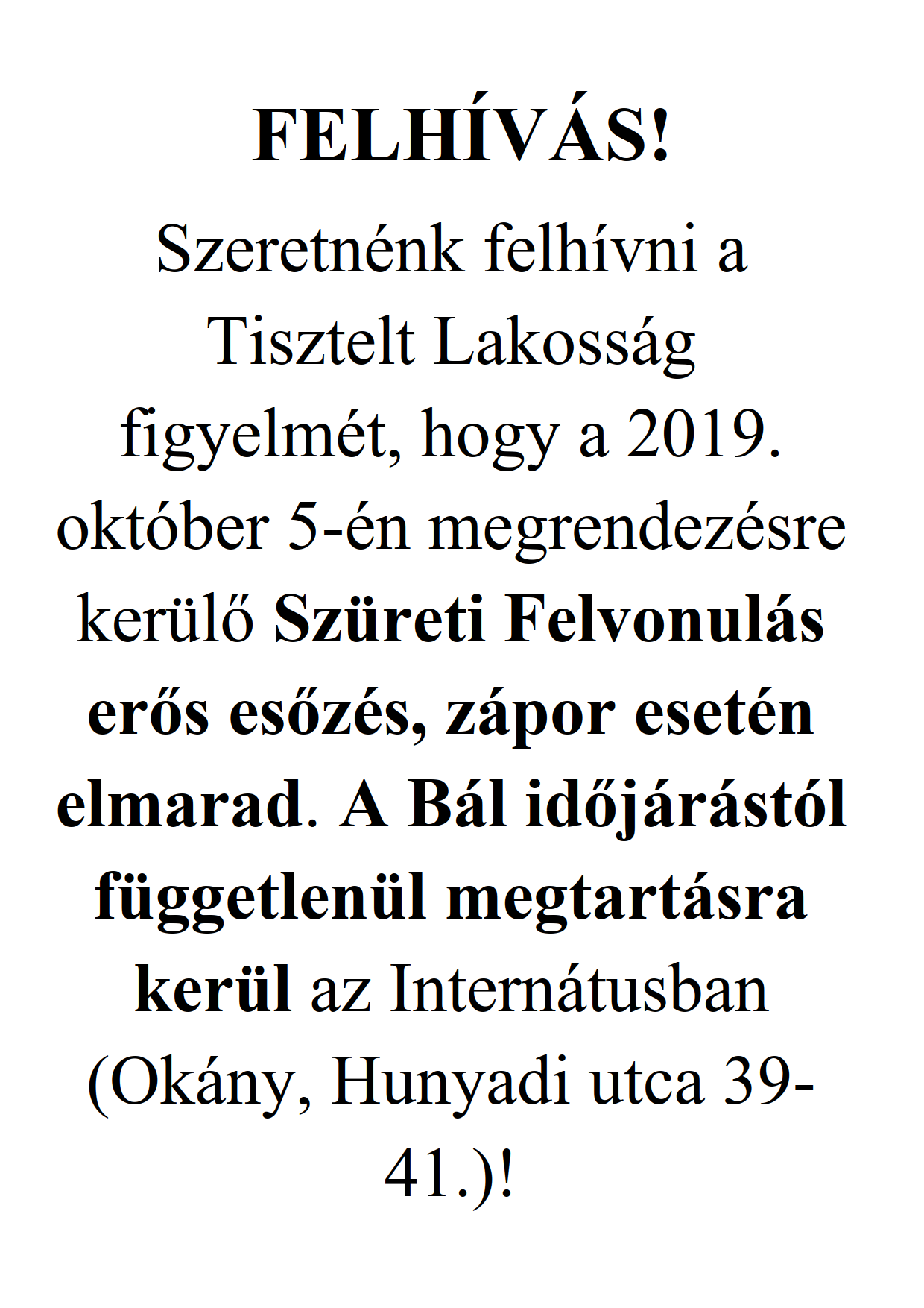 Szüreti Felvonulás és Bál felhívás!