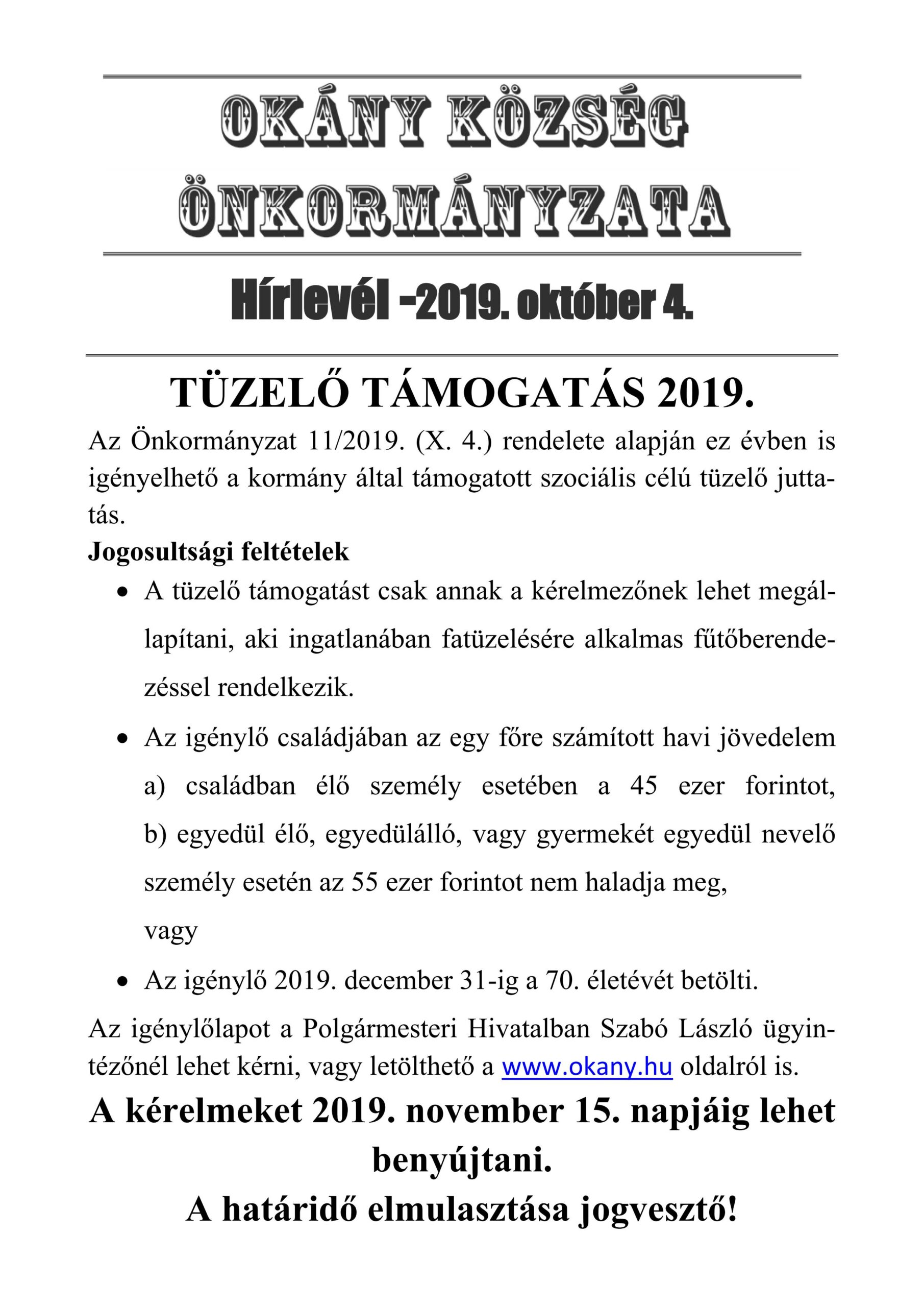 Hírlevél 2019.10.04