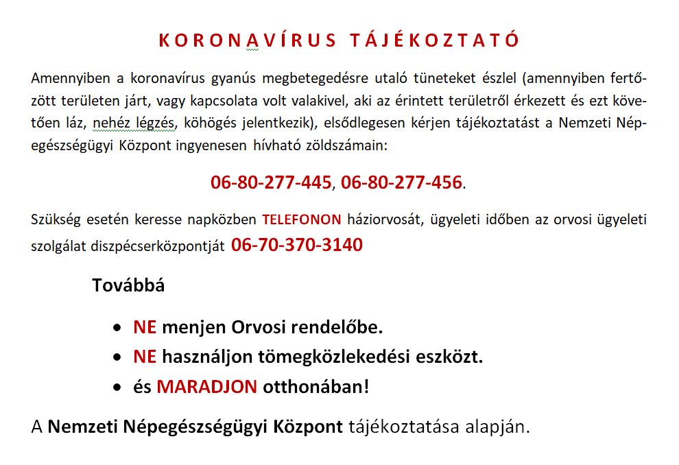 Koronavírus tájékoztató