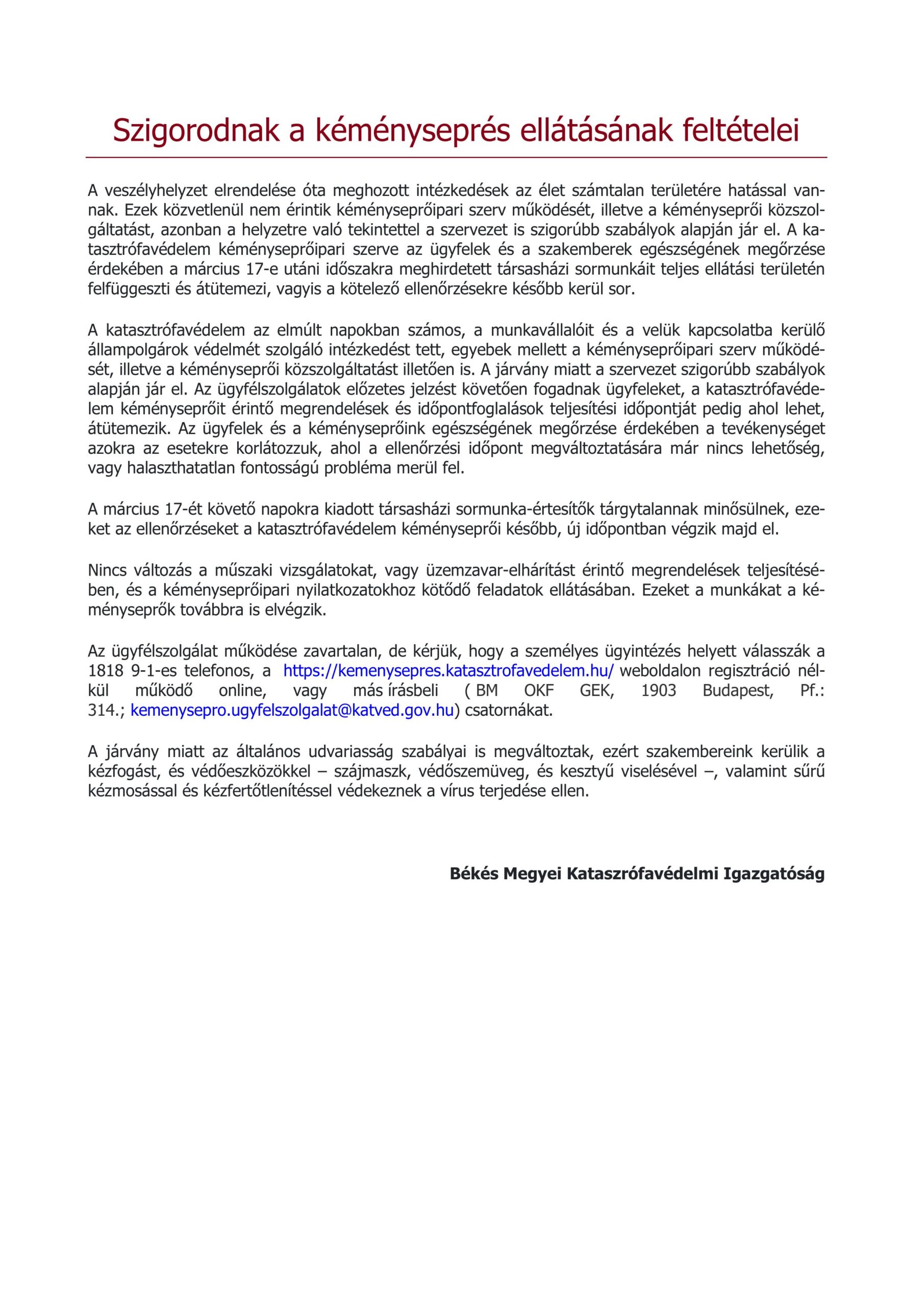 Kéményseprés közlemény