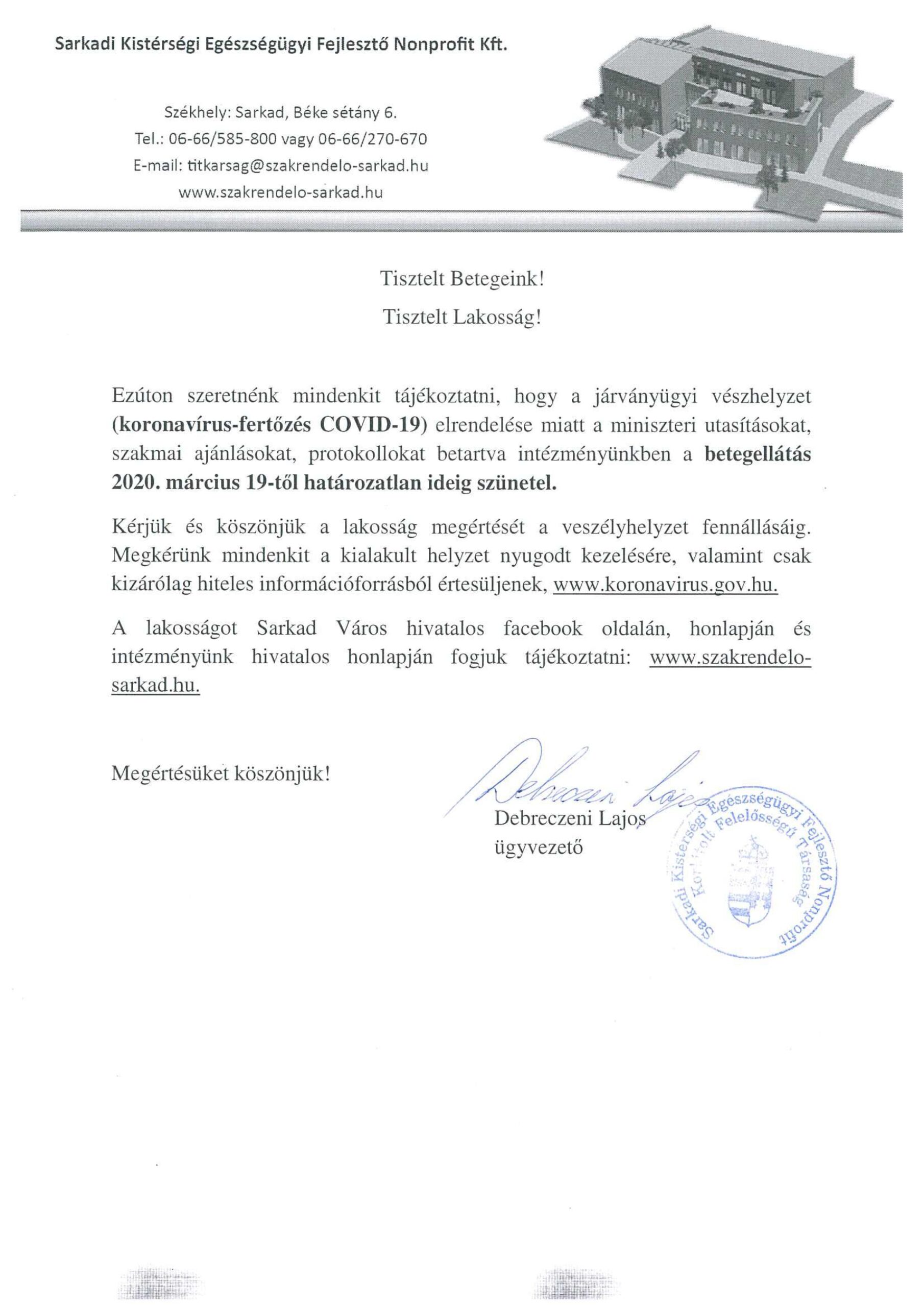 Betegellátás szüneteltetése