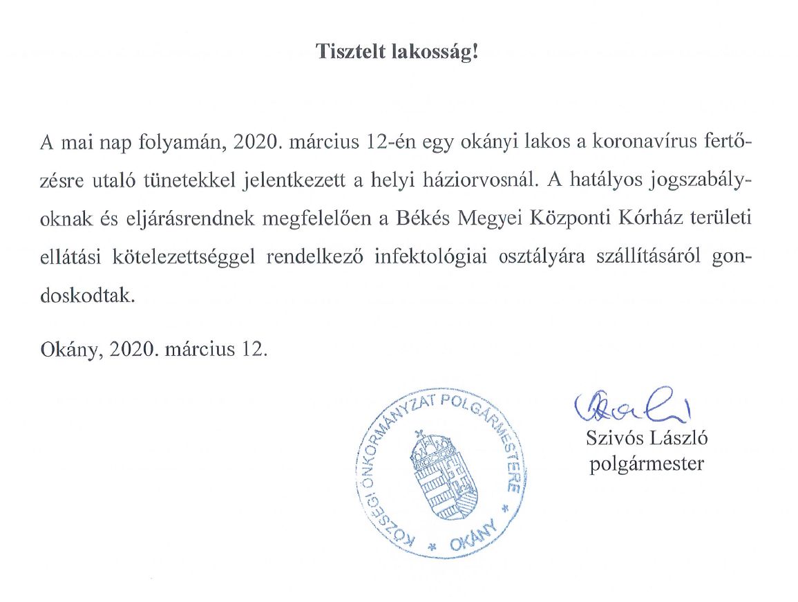 Koronavírus tájékoztatás I.