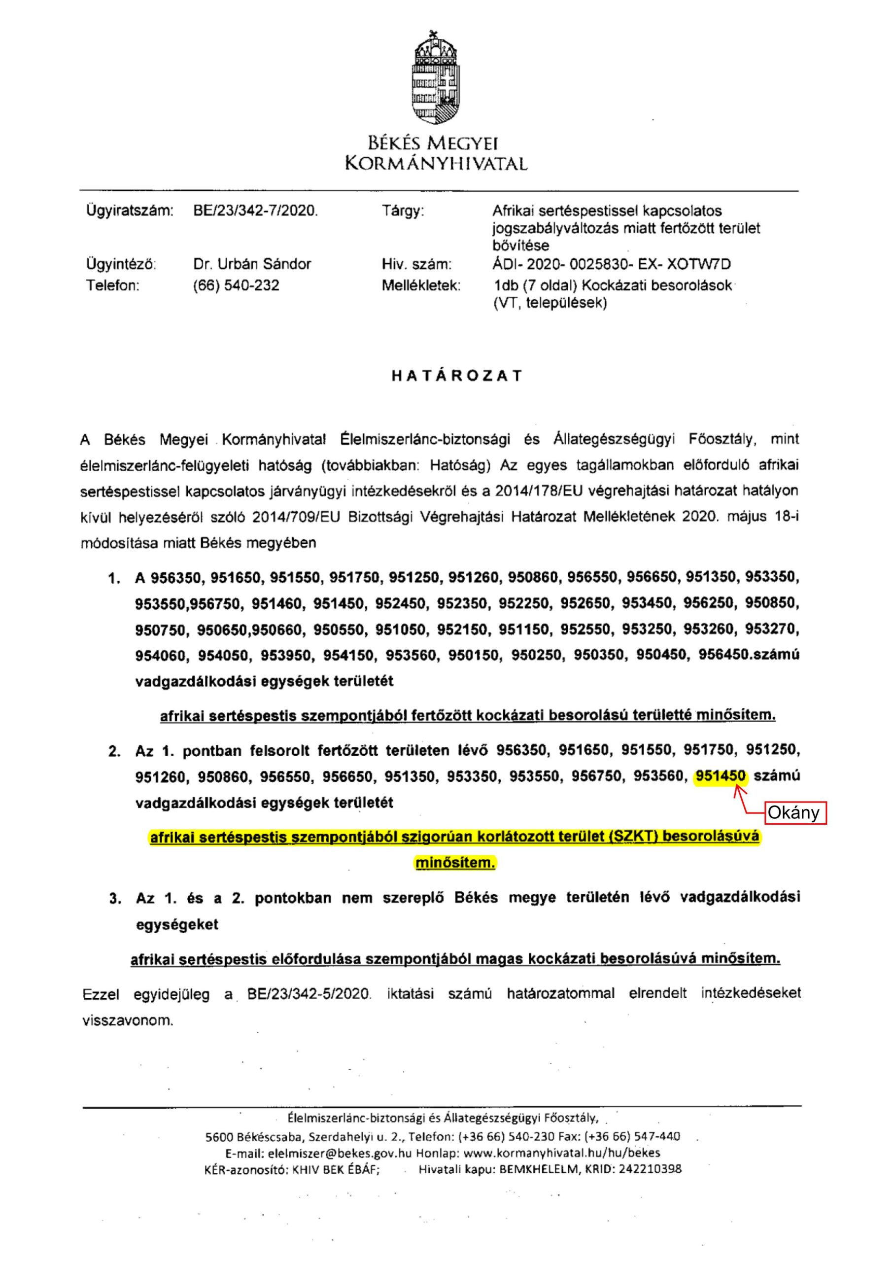 Afrikai sertéspestis hirdetmény