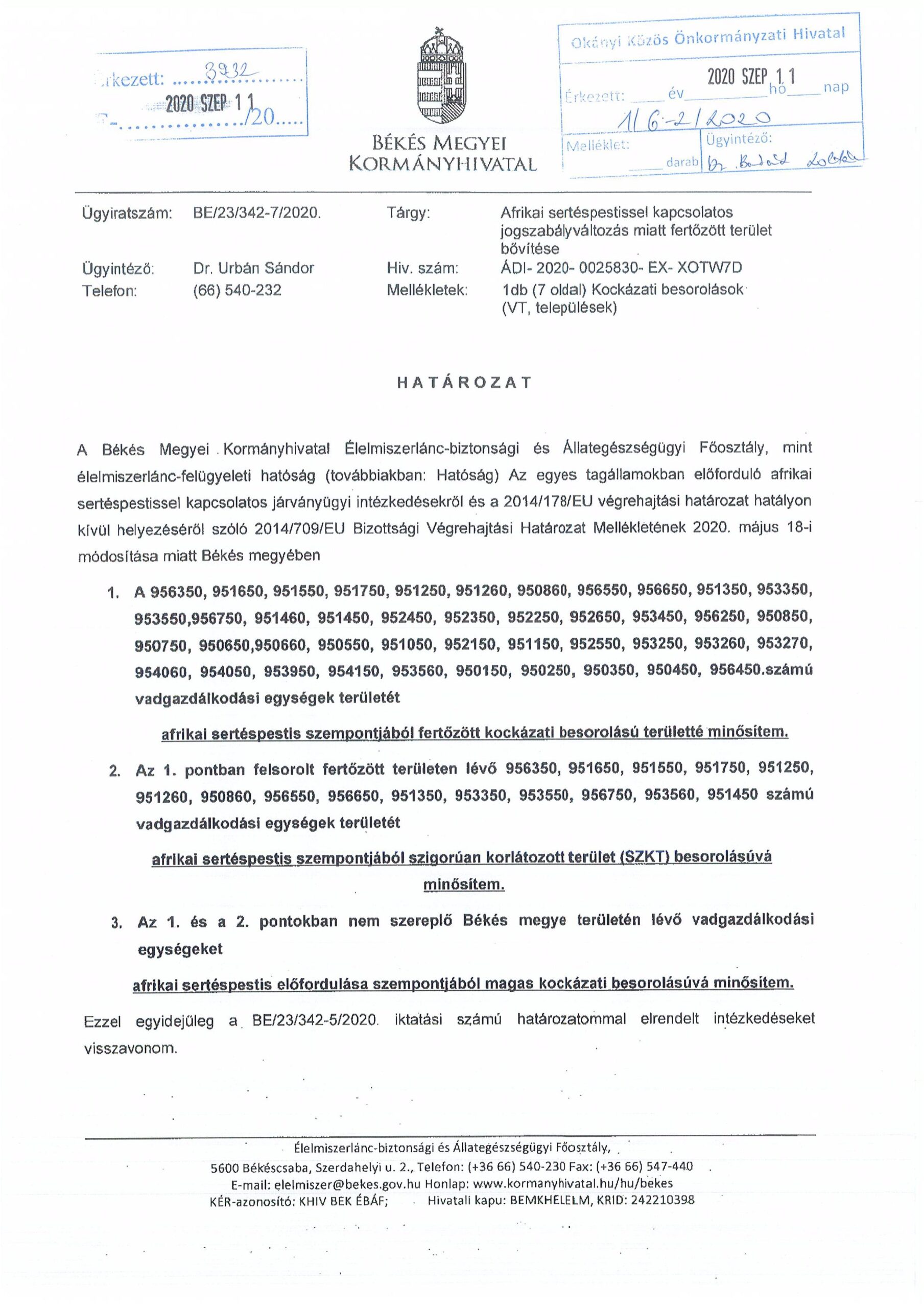 Afrikai sertéspestis határozat