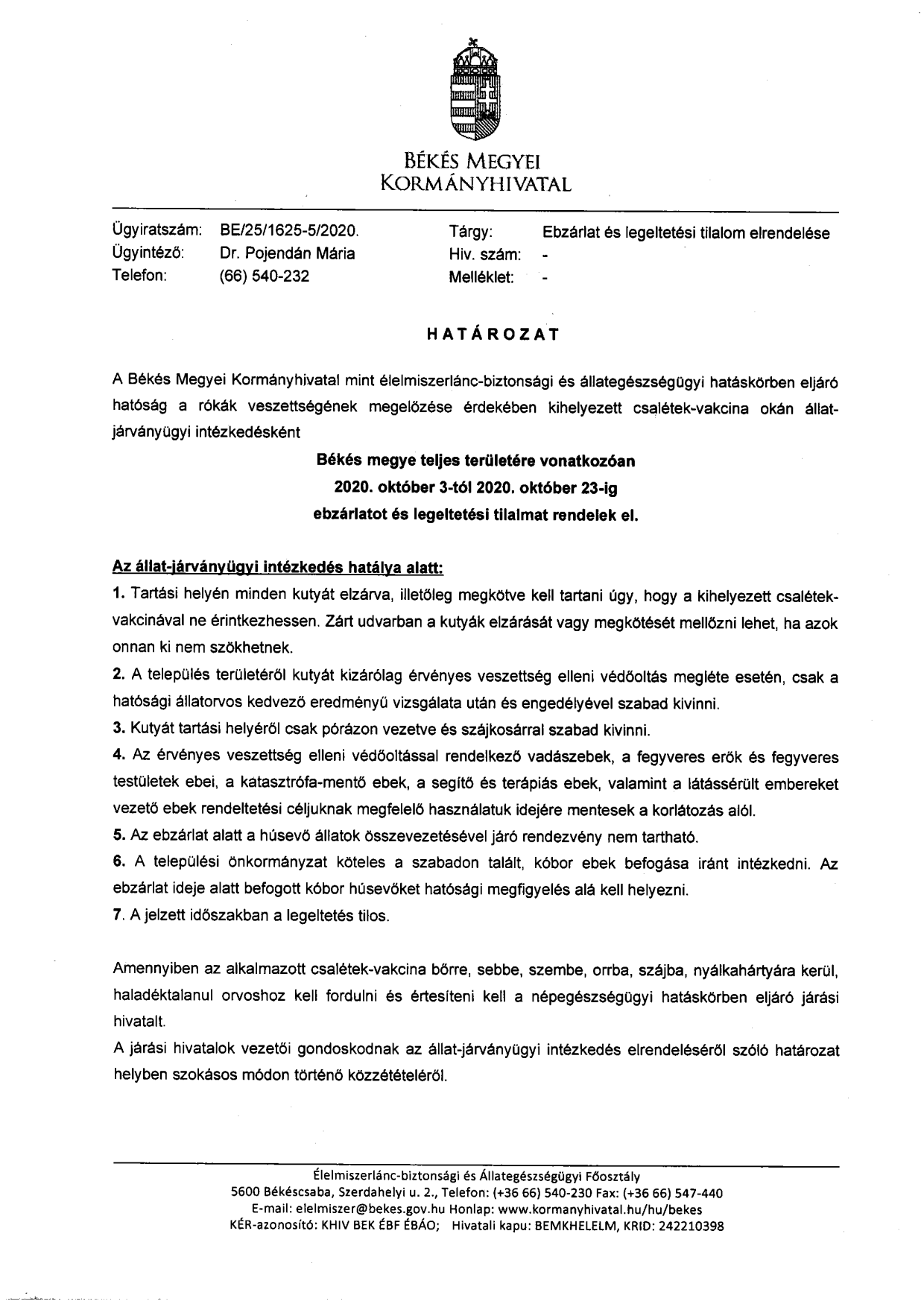 Ebzárlat és legeltetési tilalom