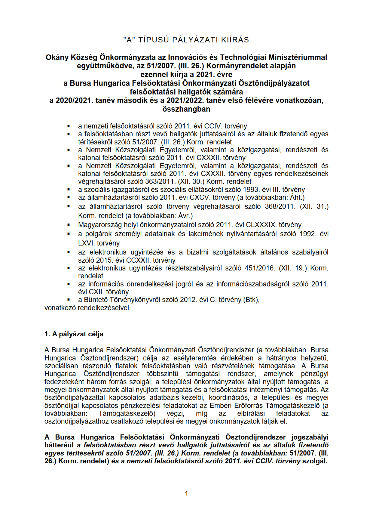 Bursa Hungarica – „A” típusú pályázati kiírás