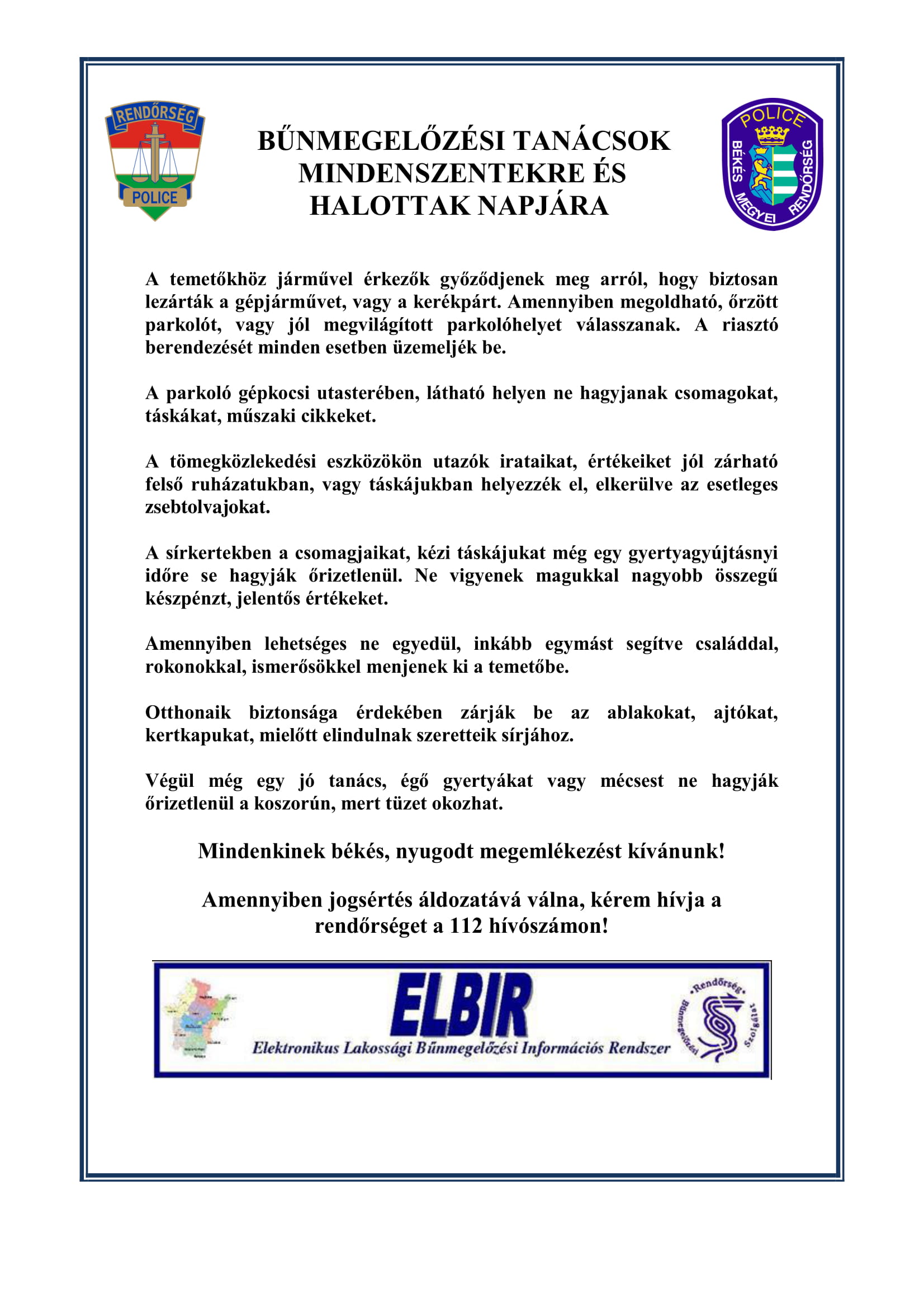 Bűnmegelőzési tanácsok mindenszentekre és halottak napjára