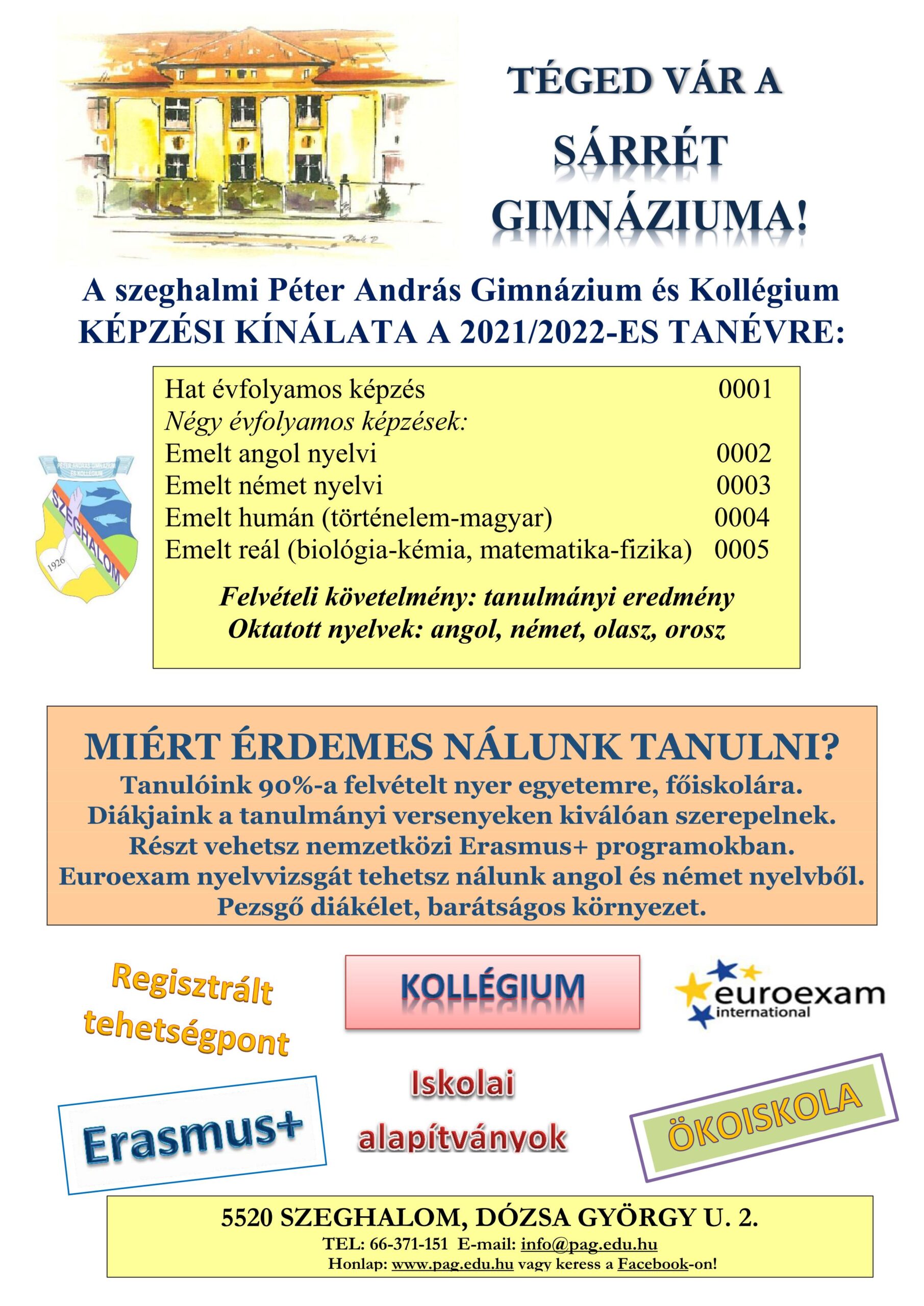 Péter András Gimnázium és Kollégium beiskolázási plakát