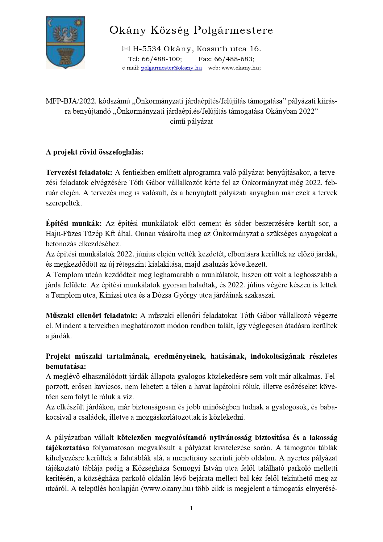 Magyar Falu Program Járda felújítás építés 2022