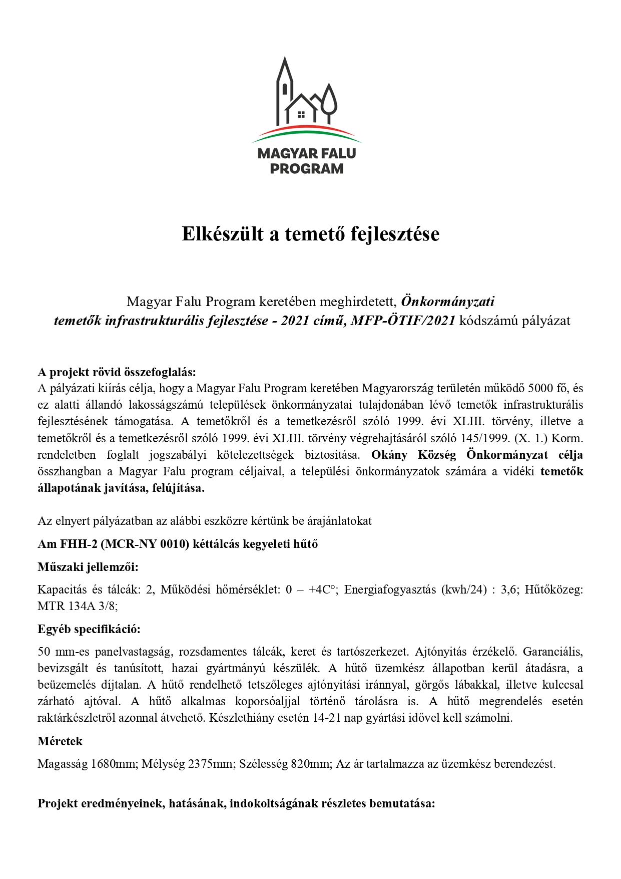 Elkészült a helyi temető fejlesztése