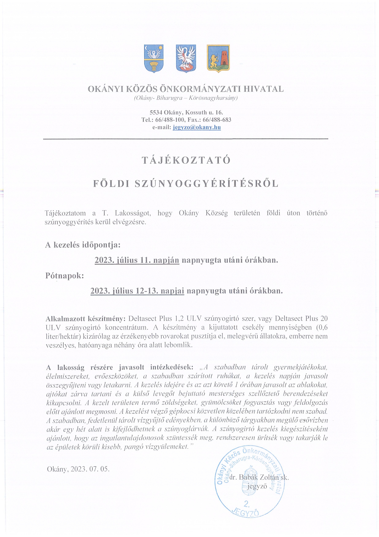 Értesítés földi szúnyoggyérítésről