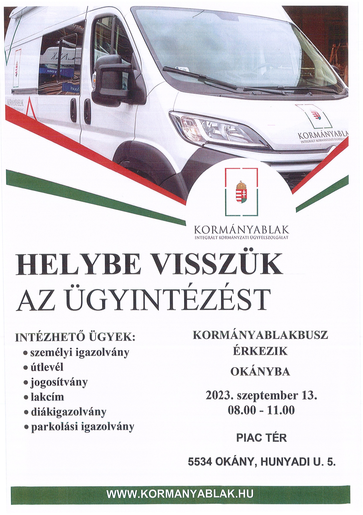 Érkezik a Kormányablak busz Okányba