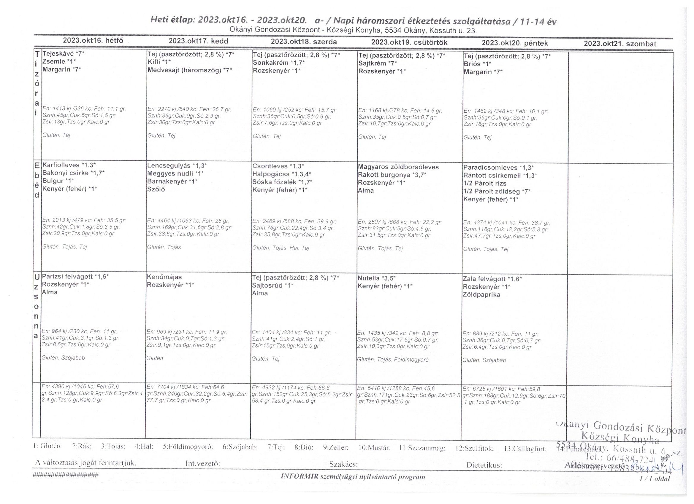 Konyha korosztályos étlap 2023.10. 16- 10-20