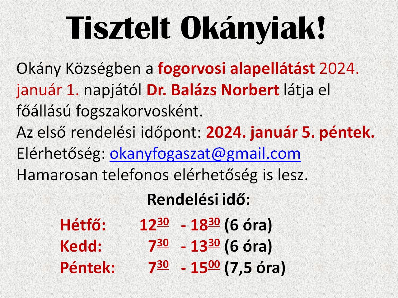 Fogorvosi rendelés 2024. évtől