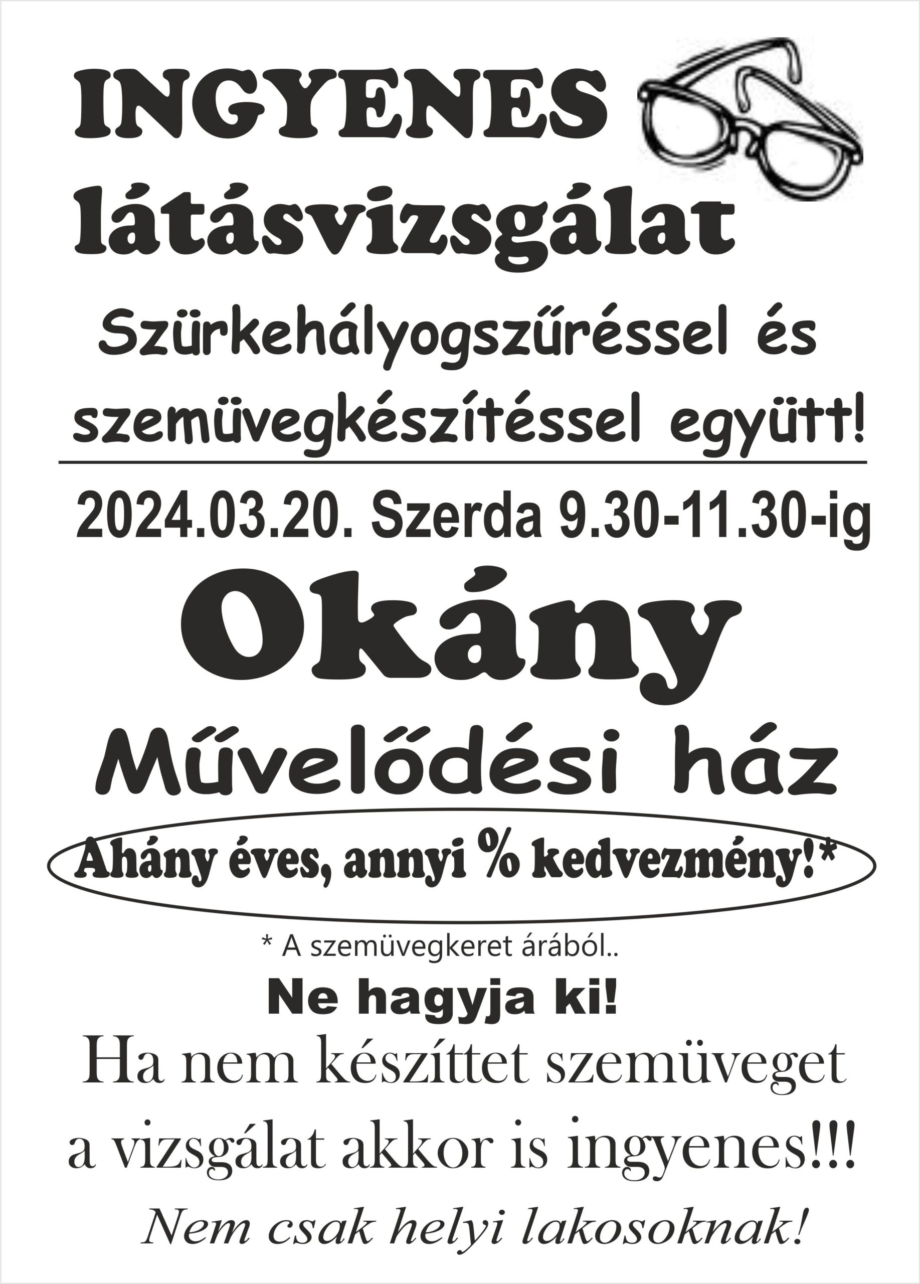 Ingyenes látásvizsgálat Okányban!