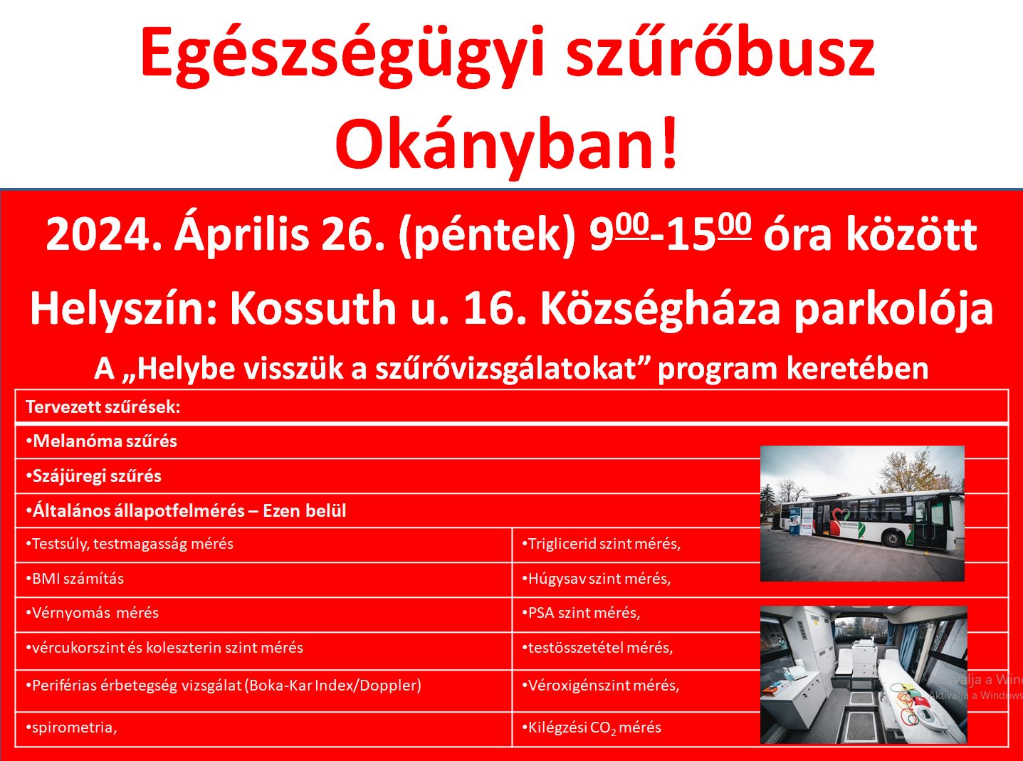 Egészségügyi szűrőbusz Okányban!