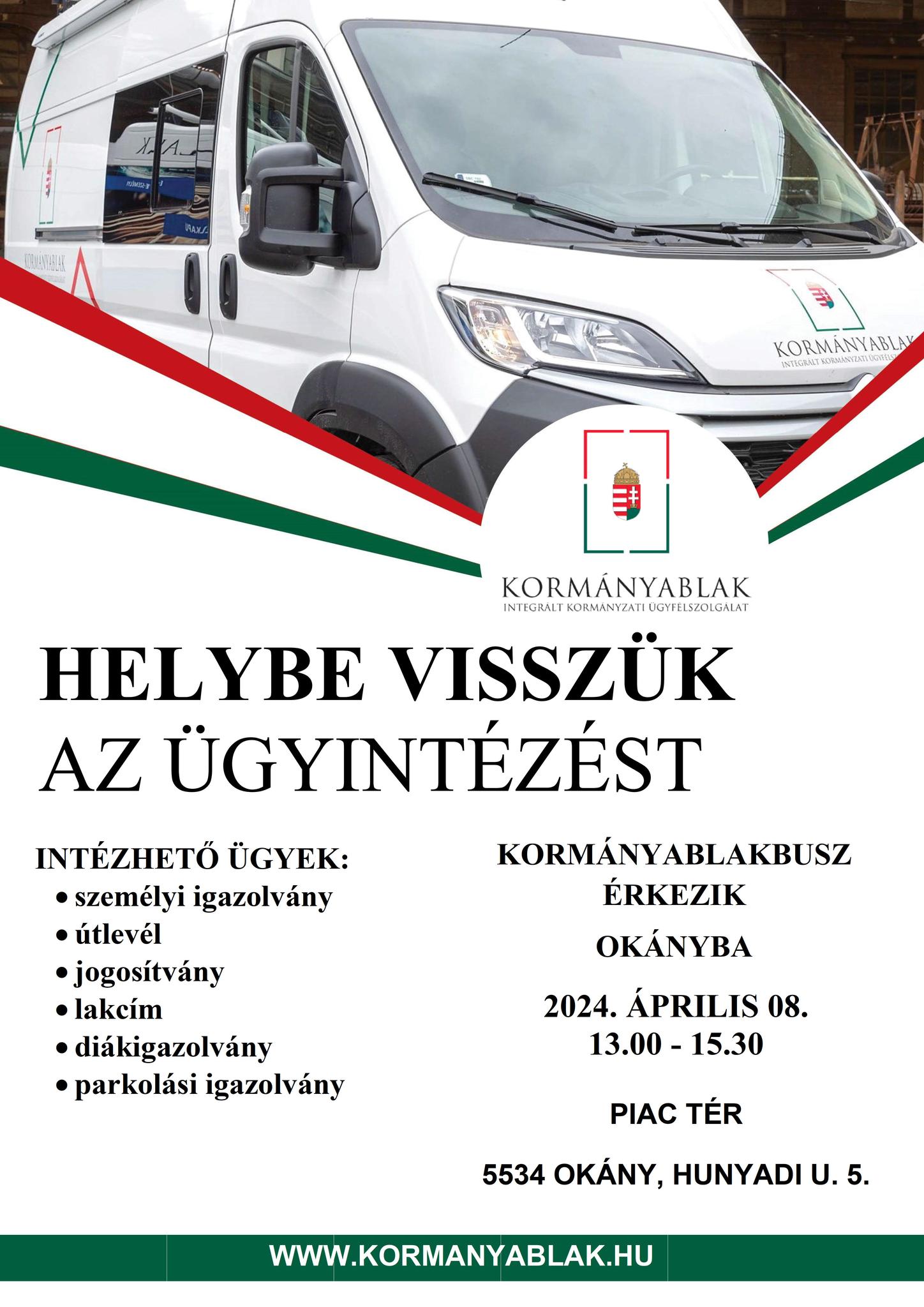 Kormányablakbusz érkezik Okányba!