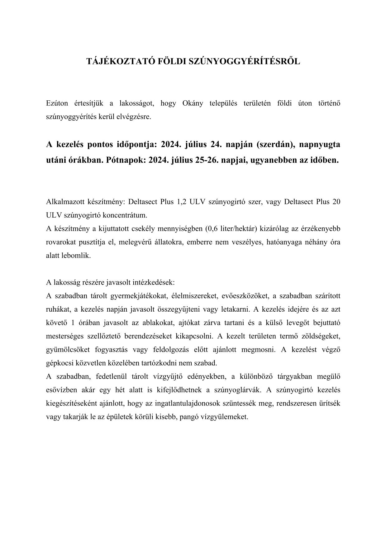 Tájékoztató földi szúnyoggyérítésről
